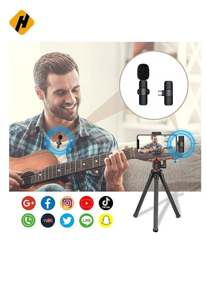 هوها ميكروفون لافالييه اللاسلكي لنوع C ، Plug & Play Clip-On Mini Mic لتسجيل فيديو الألعاب-تقليل الضوضاء بلوتوث  - Image 2