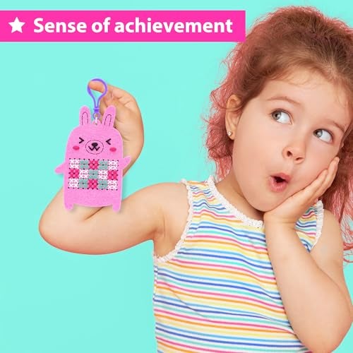 KRAFUN Cross Stitch Kits for Kids Beginners, 4 Cross Stitching Keyrings Arts & Crafts with Animals, Unicorn, Needlepoint Embroidery Kit for Girls 5-13 Craft Kit Backpack Charms, Ornaments - Image 5