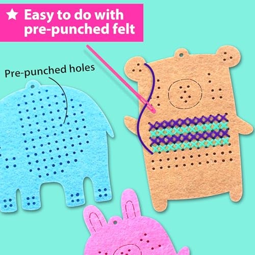 KRAFUN Cross Stitch Kits for Kids Beginners, 4 Cross Stitching Keyrings Arts & Crafts with Animals, Unicorn, Needlepoint Embroidery Kit for Girls 5-13 Craft Kit Backpack Charms, Ornaments - Image 4