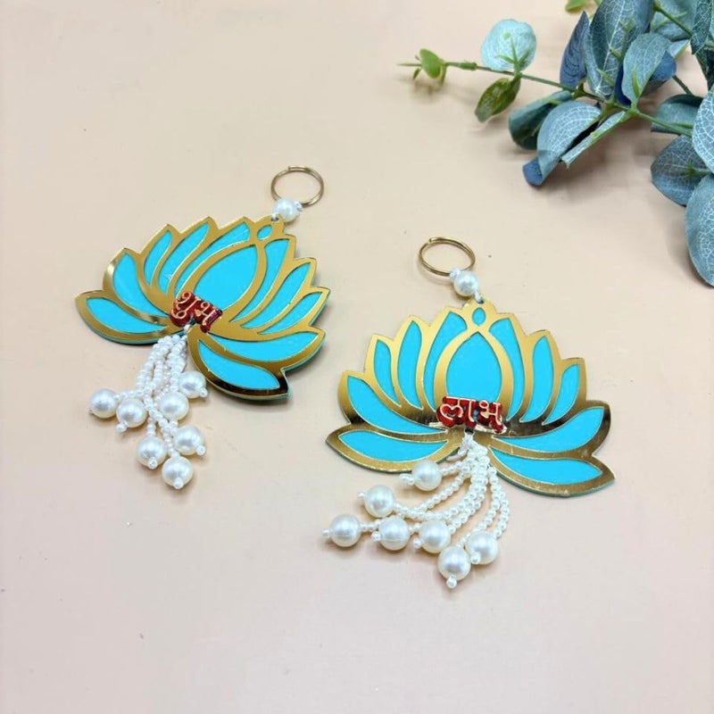 THE HOME CO. Enhance your home style The Home Co shubh labh for Door Entrance 1 Pair Golden Side Door hangingstoran for Home Decoration shubh labh Door Hanging Door Tags Diwali ShoonSoohnShun for Home mandir Blue - Image 1