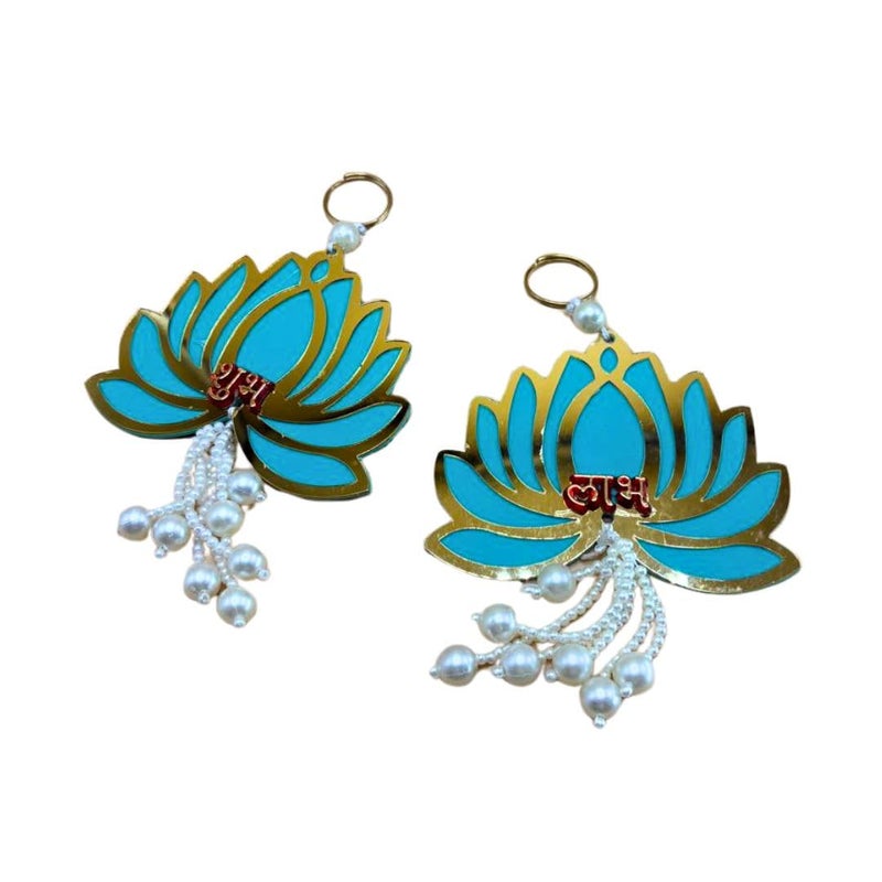 THE HOME CO. Enhance your home style The Home Co shubh labh for Door Entrance 1 Pair Golden Side Door hangingstoran for Home Decoration shubh labh Door Hanging Door Tags Diwali ShoonSoohnShun for Home mandir Blue - Image 4