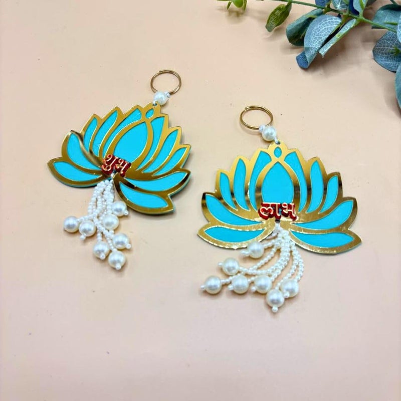 THE HOME CO. Enhance your home style The Home Co shubh labh for Door Entrance 1 Pair Golden Side Door hangingstoran for Home Decoration shubh labh Door Hanging Door Tags Diwali ShoonSoohnShun for Home mandir Blue - Image 3