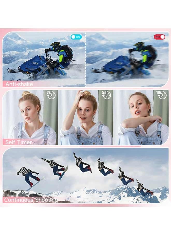 كاميرا رقمية، كاميرا فيديو 4K مع بطاقة 64 جيجابايت، كاميرات رقمية 16X، ضبط تلقائي للصورة، كاميرا فيديو سفر صغيرة الحجم للمراهقين والبالغين والمبتدئين