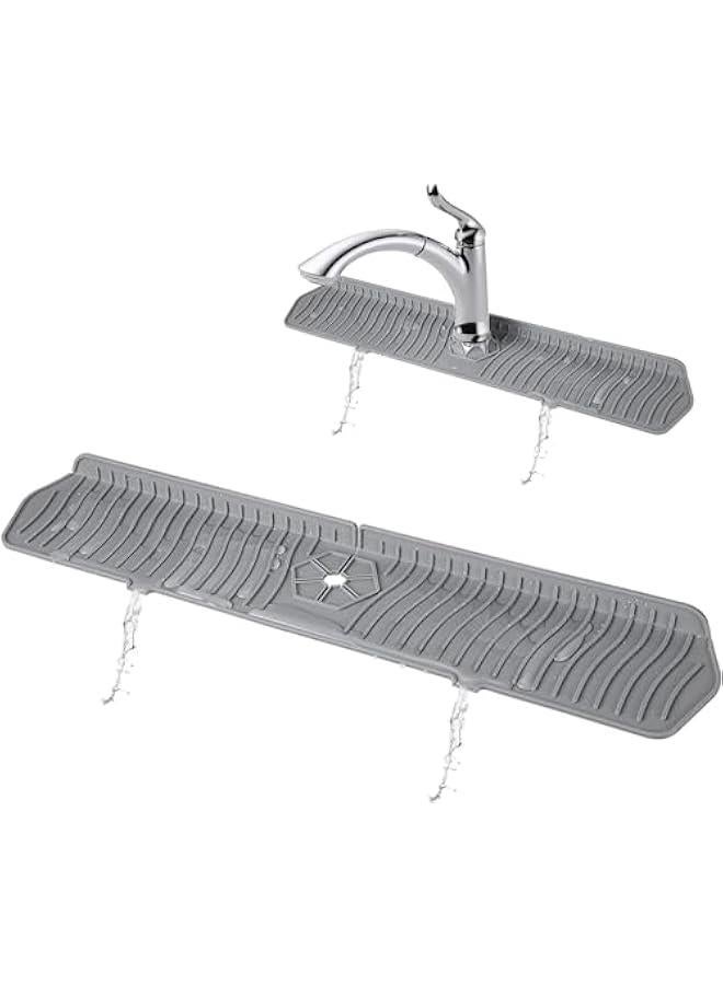 TRASSLE Kitchen Sink Splash Guard, 61CM Faucet Mat Splash Catcher, Handle Drip Catcher Tray, Multipurpose for Kitchen Dish Drying Mats Sponge Holder and Bathroom Countertop Protect (Grey) - Image 1