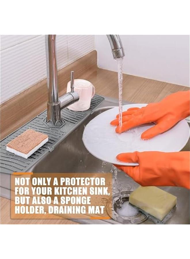 TRASSLE Kitchen Sink Splash Guard, 61CM Faucet Mat Splash Catcher, Handle Drip Catcher Tray, Multipurpose for Kitchen Dish Drying Mats Sponge Holder and Bathroom Countertop Protect (Grey) - Image 2