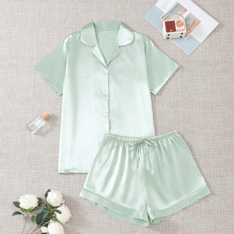 Women's Satin Pajama Set Short Sleeve Shorts Sleepwear Bridal - Image 3