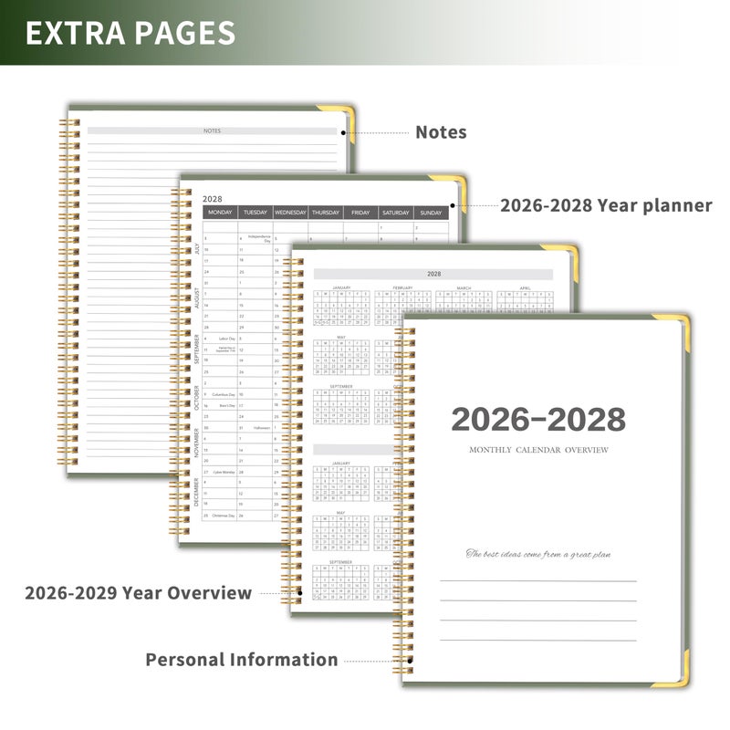KAICN Monthly Planner 2026-2028, Hardcover 3 year calendar 2026-2027-2028 Calendar Book from Jan 2026 - Dec 2028, 9â€œ x 11â€, Spiral Bound,Organizer for Office, School, and Home,Green - Image 5