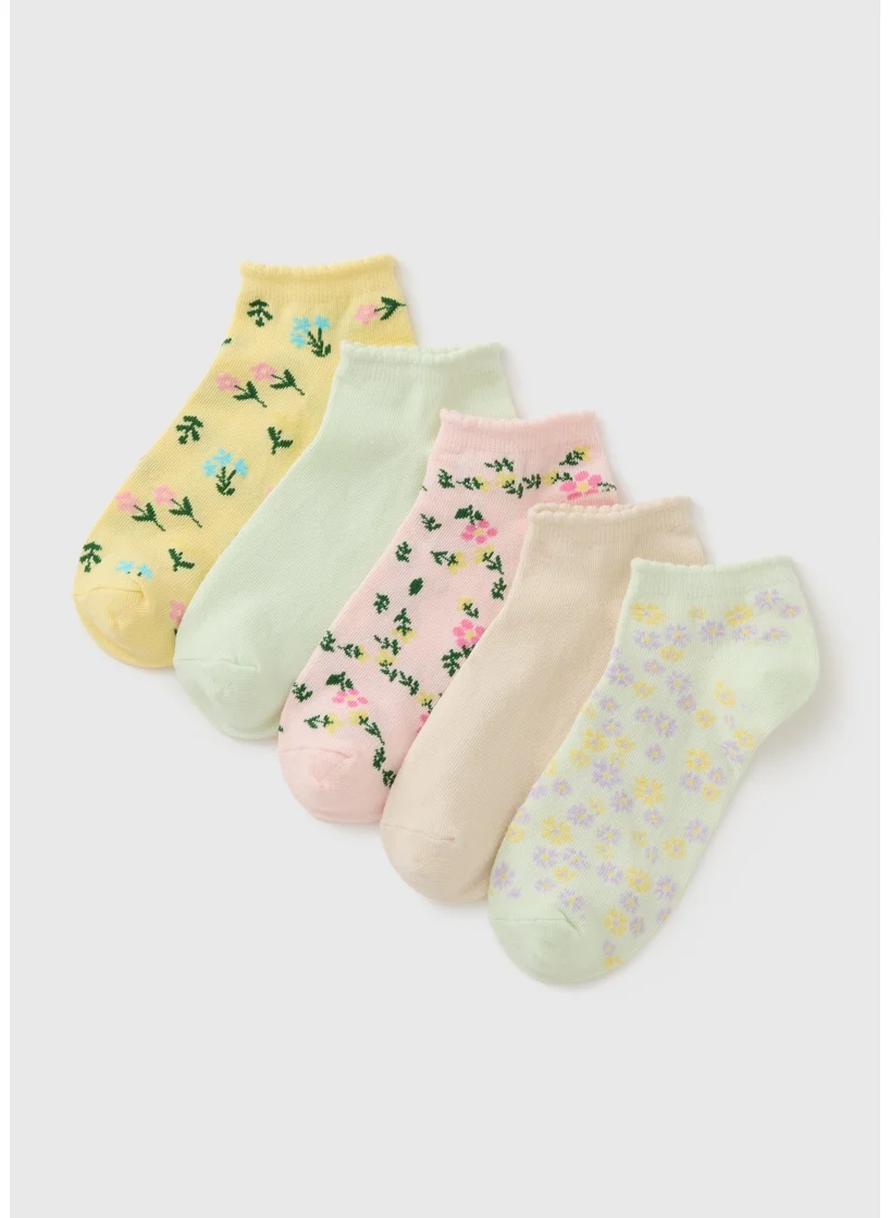 Matalan 5 Pack Multicolour Floral Ankle Socks