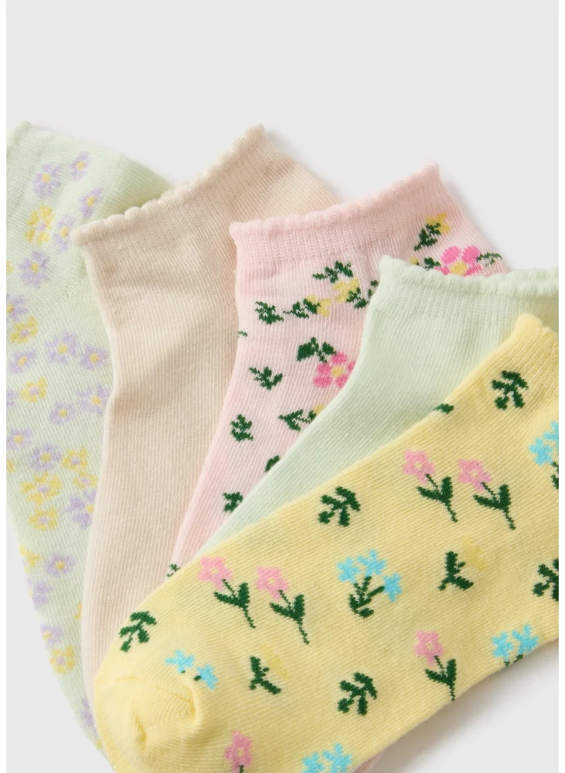 Matalan 5 Pack Multicolour Floral Ankle Socks