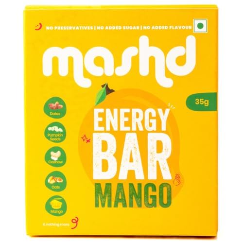 Mashd Energy Bar Fruity Pack | Pack of 3 x 35 g | 1 x Cranberry, 1 x Mango, 1 x Orange- High Protein Goodness of Dates, Pumpkin Seeds, Cashew, Oats | Gluten-Free Snack with No Added Sugar, Preservative-Free - Image 1