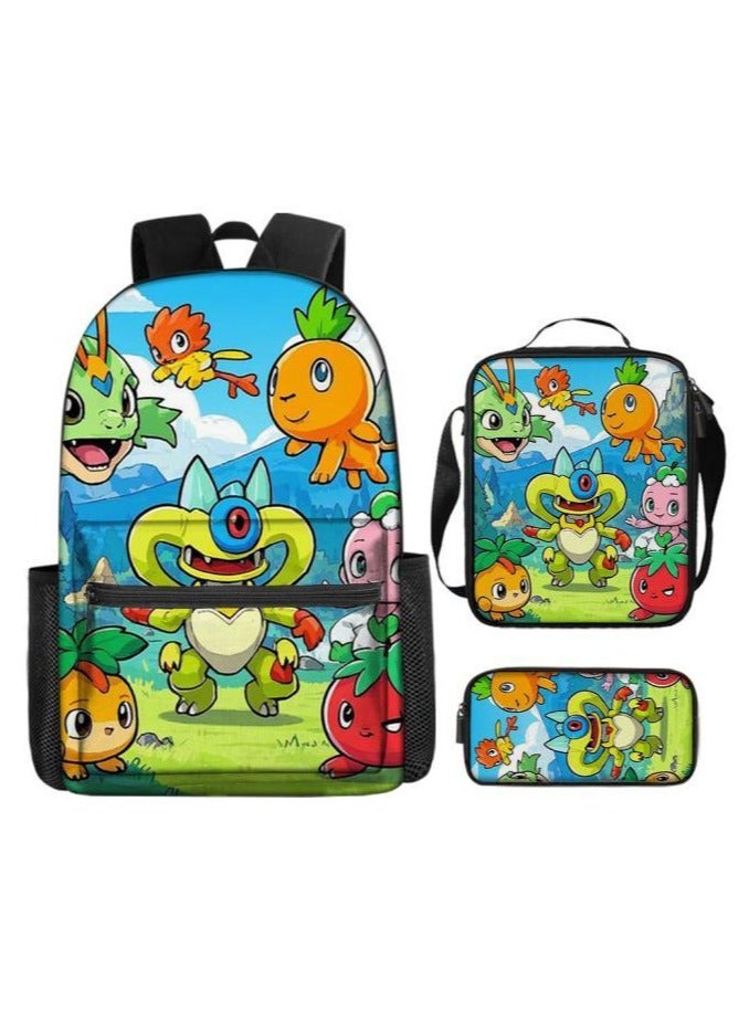 Cartoon three-piece schoolbag with zipper - 454  - Image 1