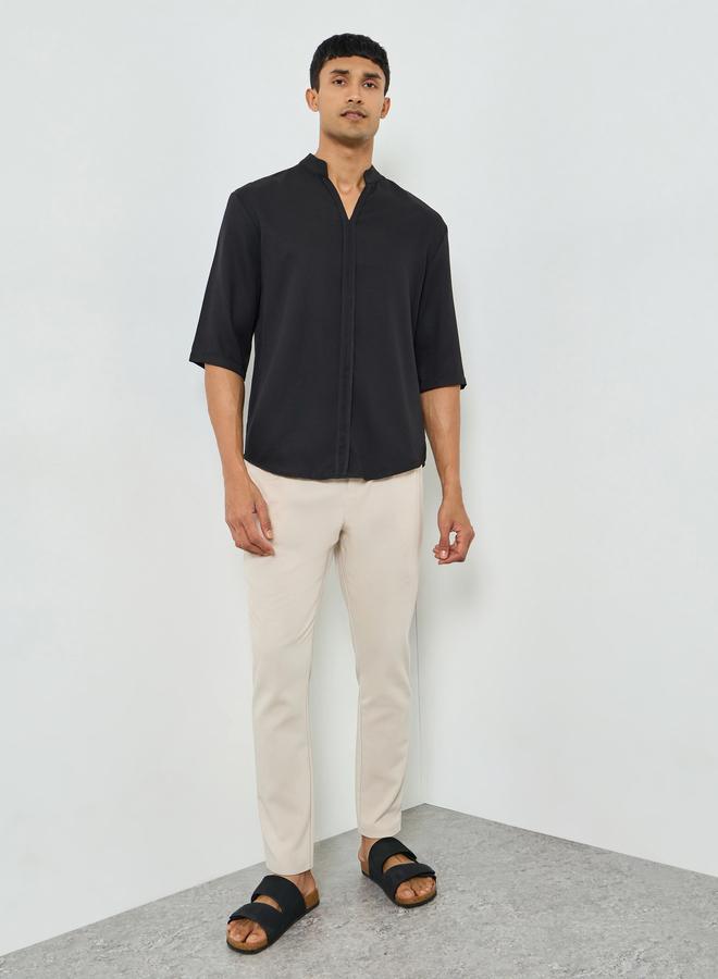 Take Two Men Black Mandarin Collar T-Shirt - Image 2