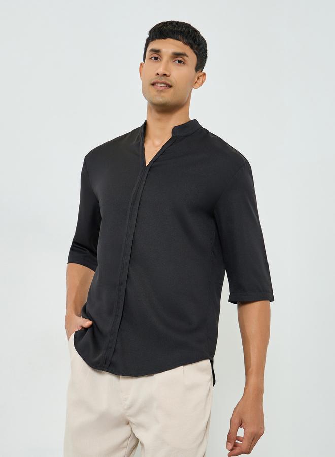 Take Two Men Black Mandarin Collar T-Shirt - Image 1