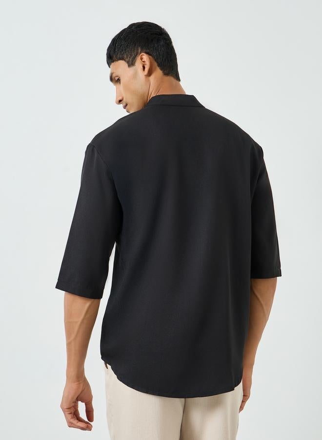 Take Two Men Black Mandarin Collar T-Shirt - Image 4
