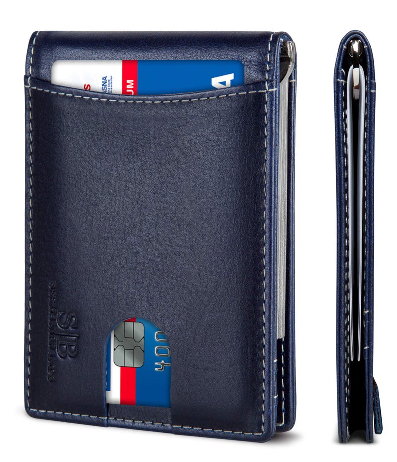 SERMAN BRANDS RFID Blocking Slim Bifold Genuine Leather Minimalist Front Pocket Wallets for Men with Money Clip Thin Mens (Atlantic Blue 1.0) - Image 1