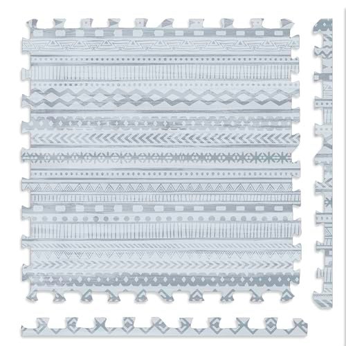 Play Platoon NonToxic Large Kids Play Mats for Floor 9 Tile 72 x 72 inch ExtraThick Foam Tiles 24 x 24 inch Puzzle Mat Pieces Neutral Playmat Rug for Toddler Childrens Playroom Acadia Print - Image 1