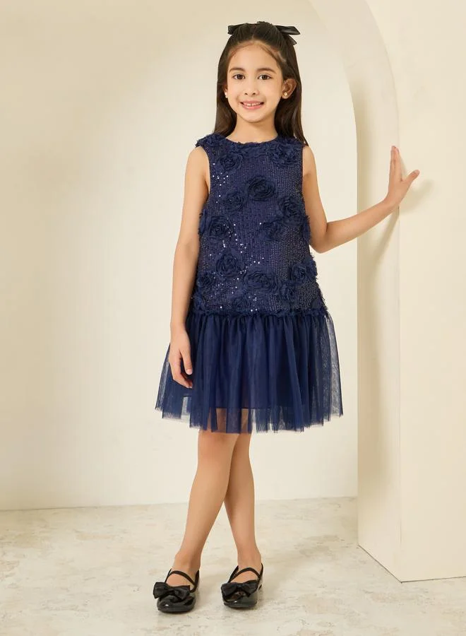 Styli Girls Navy Blue Sleeveless Embellished Dress