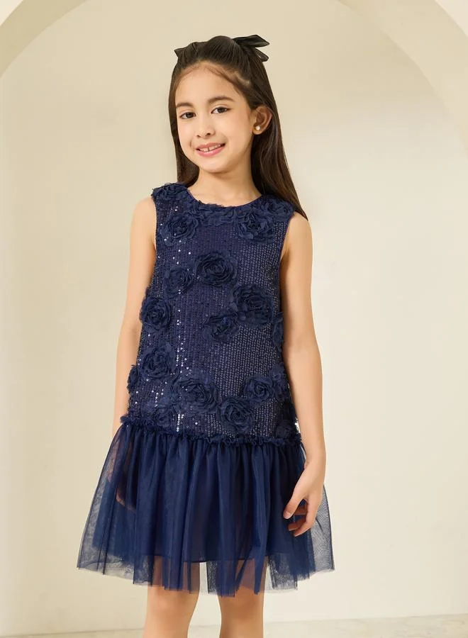 Styli Girls Navy Blue Sleeveless Embellished Dress
