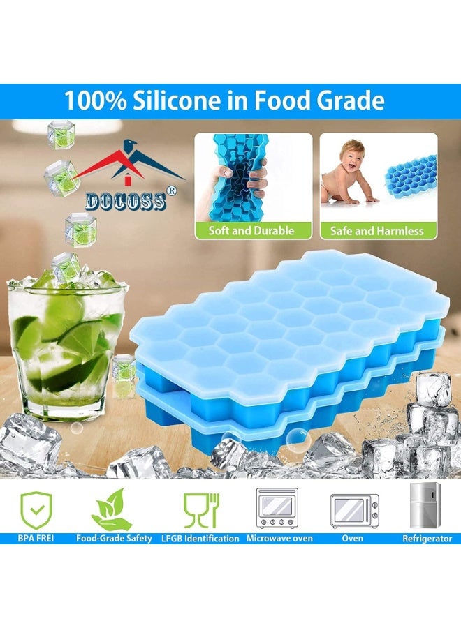 دودو مجموعة قوالب ثلج من السيليكون الممتاز 37 تجويف، صينية ثلج من السيليكون مع غطاء للفريزر (متعددة الالوان) - عبوة من 3 قطع - Image 3