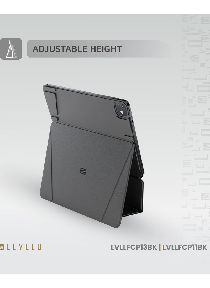 LEVELO - Luxora Folio Case for iPad Pro 13" 2024 / Strong Magnetic Hold / Multi-Fold Design / Adjustable Height - Black - Image 1