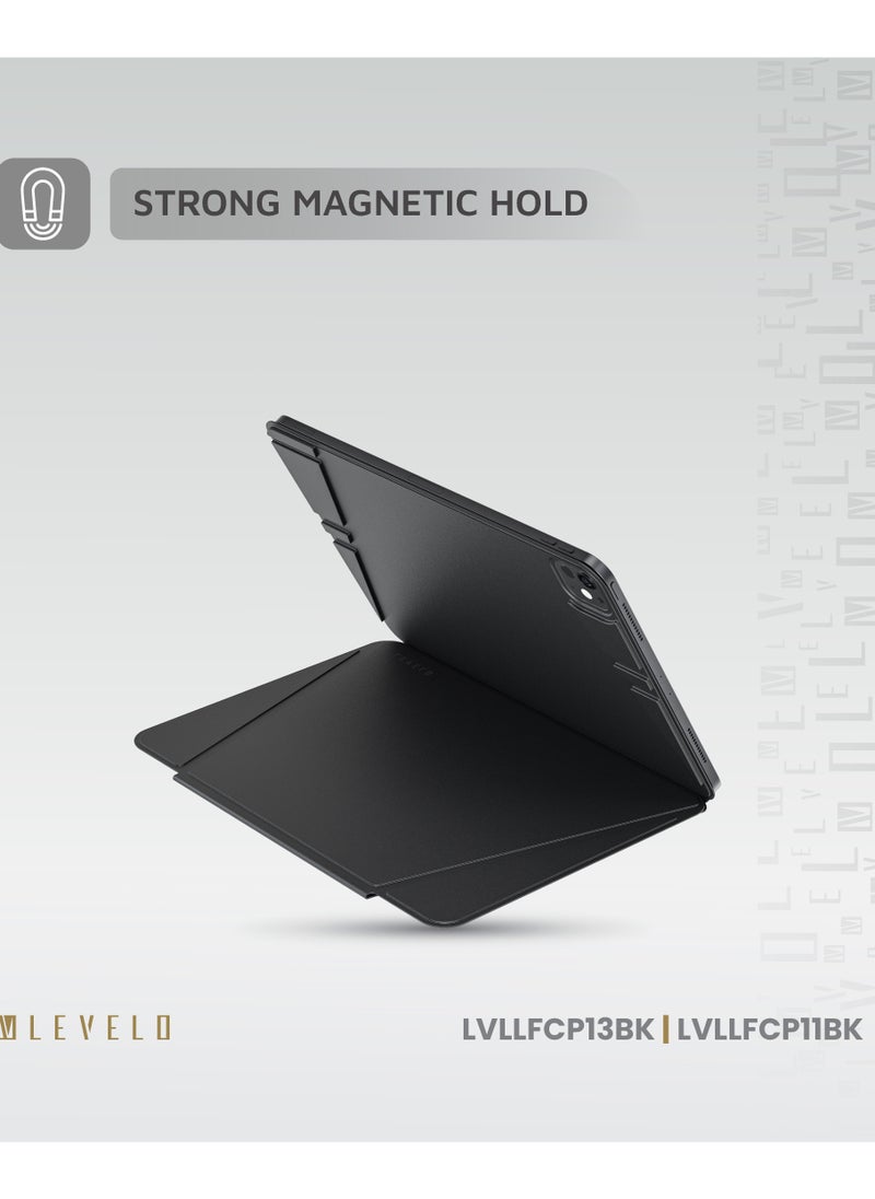 LEVELO - Luxora Folio Case for iPad Pro 13" 2024 / Strong Magnetic Hold / Multi-Fold Design / Adjustable Height - Black - Image 1