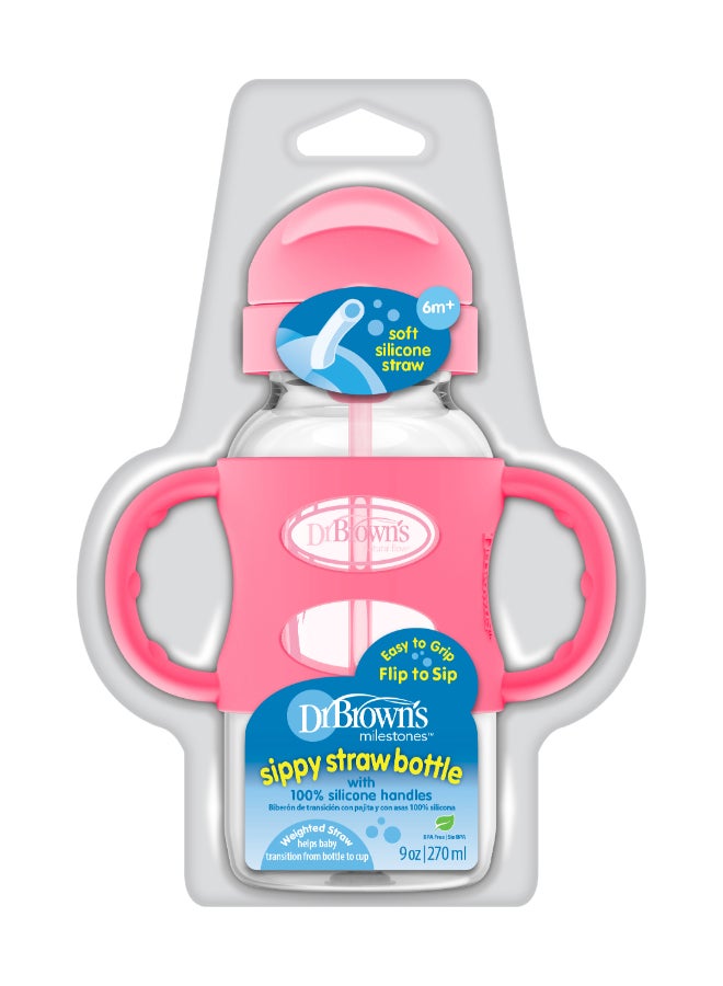 Dr. Brown’s 9 Oz/270 Ml Anti-Colic Pp W-N Sippy Straw Bottle With Silicone Handles, Pink, 1-Pack - Image 2