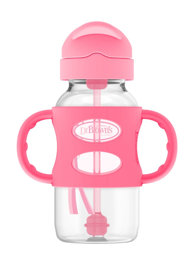 Dr. Brown’s 9 Oz/270 Ml Anti-Colic Pp W-N Sippy Straw Bottle With Silicone Handles, Pink, 1-Pack - Image 1