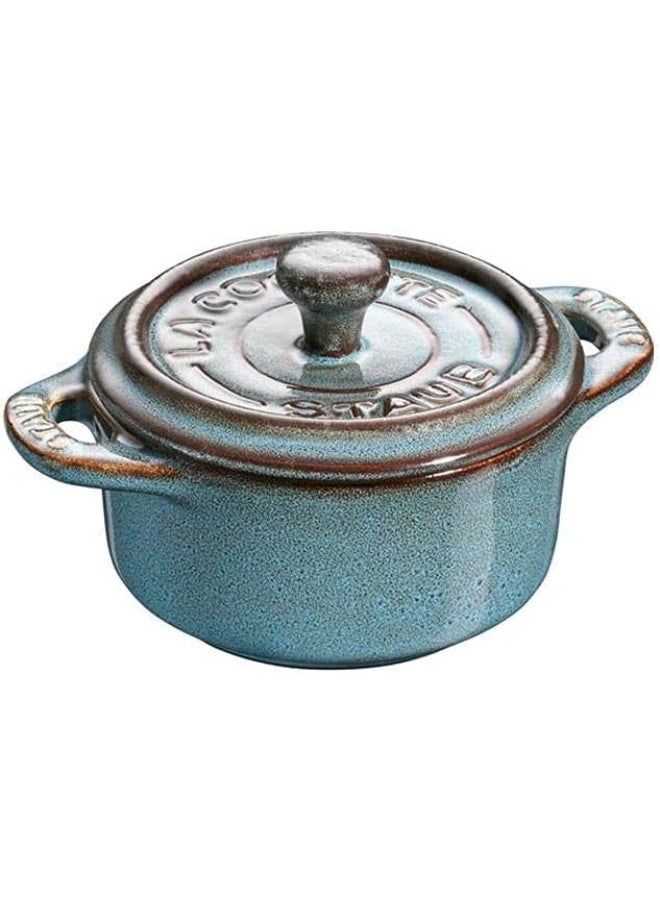 STAUB - Staub Mini Cocotte 10Cm Turquoise .25L Cast Iron Material Matte Black Inner Enamel. Lid With Aroma Rain Structure. For All Hob Types Incl. Induction. Oven Safe. Grill Safe. - Image 1