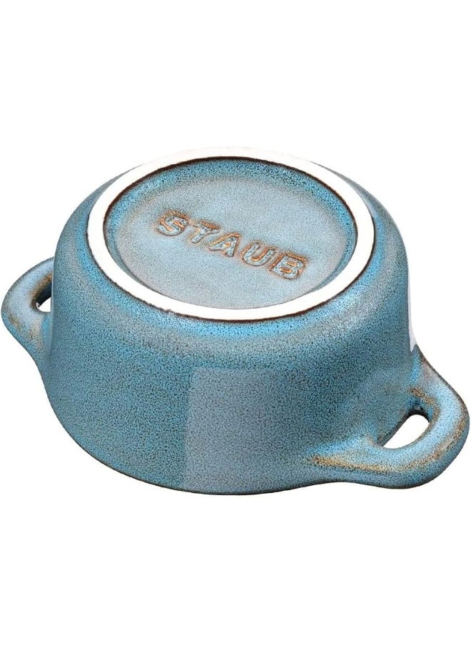 STAUB - Staub Mini Cocotte 10Cm Turquoise .25L Cast Iron Material Matte Black Inner Enamel. Lid With Aroma Rain Structure. For All Hob Types Incl. Induction. Oven Safe. Grill Safe. - Image 1