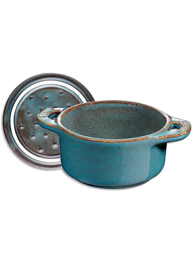 STAUB - Staub Mini Cocotte 10Cm Turquoise .25L Cast Iron Material Matte Black Inner Enamel. Lid With Aroma Rain Structure. For All Hob Types Incl. Induction. Oven Safe. Grill Safe. - Image 1