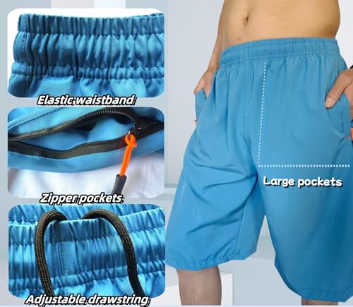 AICOC Men's Shorts Athletic Running Workout Swim Trunks with Ziper Pockets Quick Dry Lightweight Blue - Image 3
