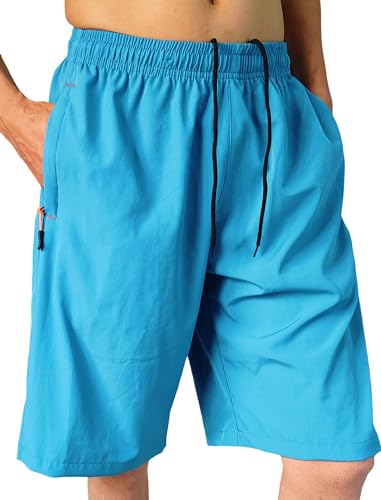 AICOC Men's Shorts Athletic Running Workout Swim Trunks with Ziper Pockets Quick Dry Lightweight Blue - Image 1