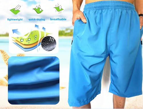 AICOC Men's Shorts Athletic Running Workout Swim Trunks with Ziper Pockets Quick Dry Lightweight Blue - Image 4