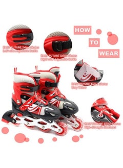 EASY FUTURE Skates Adjustable Size Roller Skates with Flashing Wheels for Outdoor Indoor Children Skate Shoes for Boys and Girls Red Colour  - Image 4