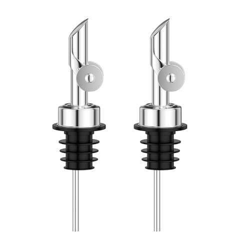 BETTFOR Auto Flip Liquor Pour Spouts 2-Pack, Leak-Proof 304 Stainless Steel Wine Pourer & Olive Oil Dispenser with Food-Grade Silicone for Kitchen, Bar, Restaurant (Silver)​ - Image 1
