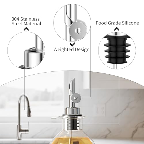 BETTFOR Auto Flip Liquor Pour Spouts 2-Pack, Leak-Proof 304 Stainless Steel Wine Pourer & Olive Oil Dispenser with Food-Grade Silicone for Kitchen, Bar, Restaurant (Silver)​ - Image 2