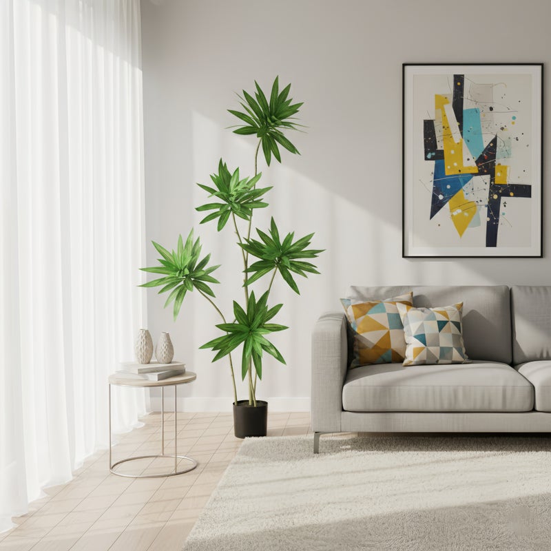 شاربدو الزنابق الاصطناعي والخيزران بونساي، 120 سم الطول، الراقية الخفيفة الفاخرة غرفة المعيشة الداخلية النبات الاصطناعي الأخضر الزخرفة الاصطناعية كبيرة الزخرفة الاصطناعية بونساي. - Image 3