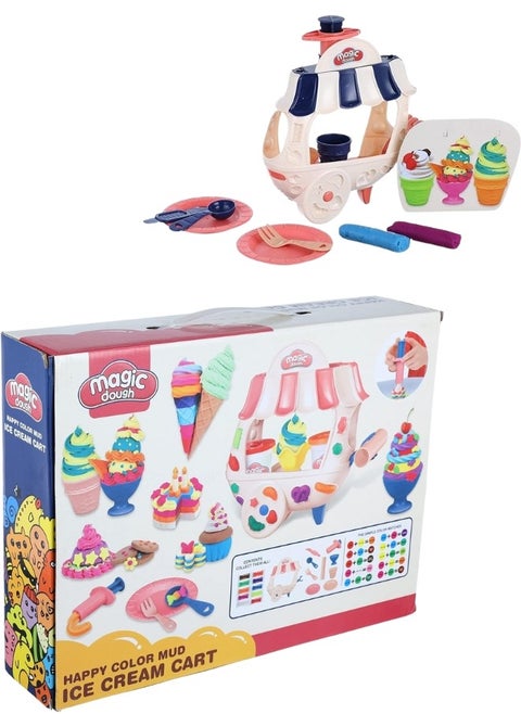 Magic Dough Happy Color Mud Ice Cream Cart With Clay Collection And Tools - Multi Color