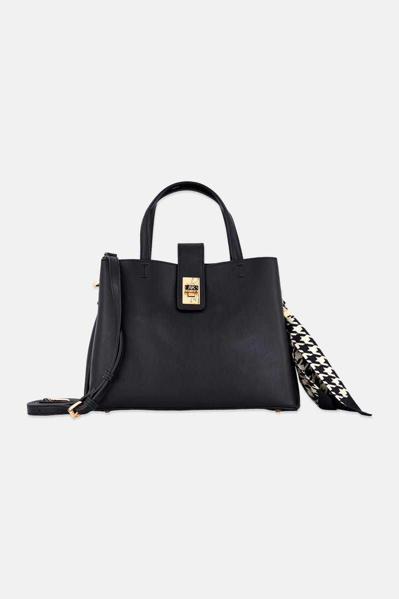 ANNE KLEIN Women Textured Satchel Bag, Black - Image 1