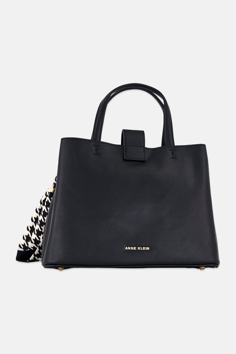 ANNE KLEIN Women Textured Satchel Bag, Black - Image 4