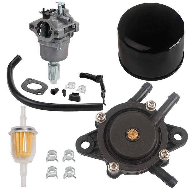 HIFROM Carburetor Carb Kit Fuel Pump Fuel Filter with Oil Filter Replacement for John Deere 108 L105 102 115 105 X120 X145 L107 L108 LA125 LA115 LA105 D110 D105 Lawn Tractor MIA12509 MIA11474