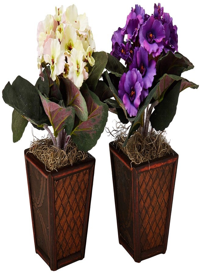Nearly Natural African Violet with Vase Silk Plant (Set of 2) - Image 1