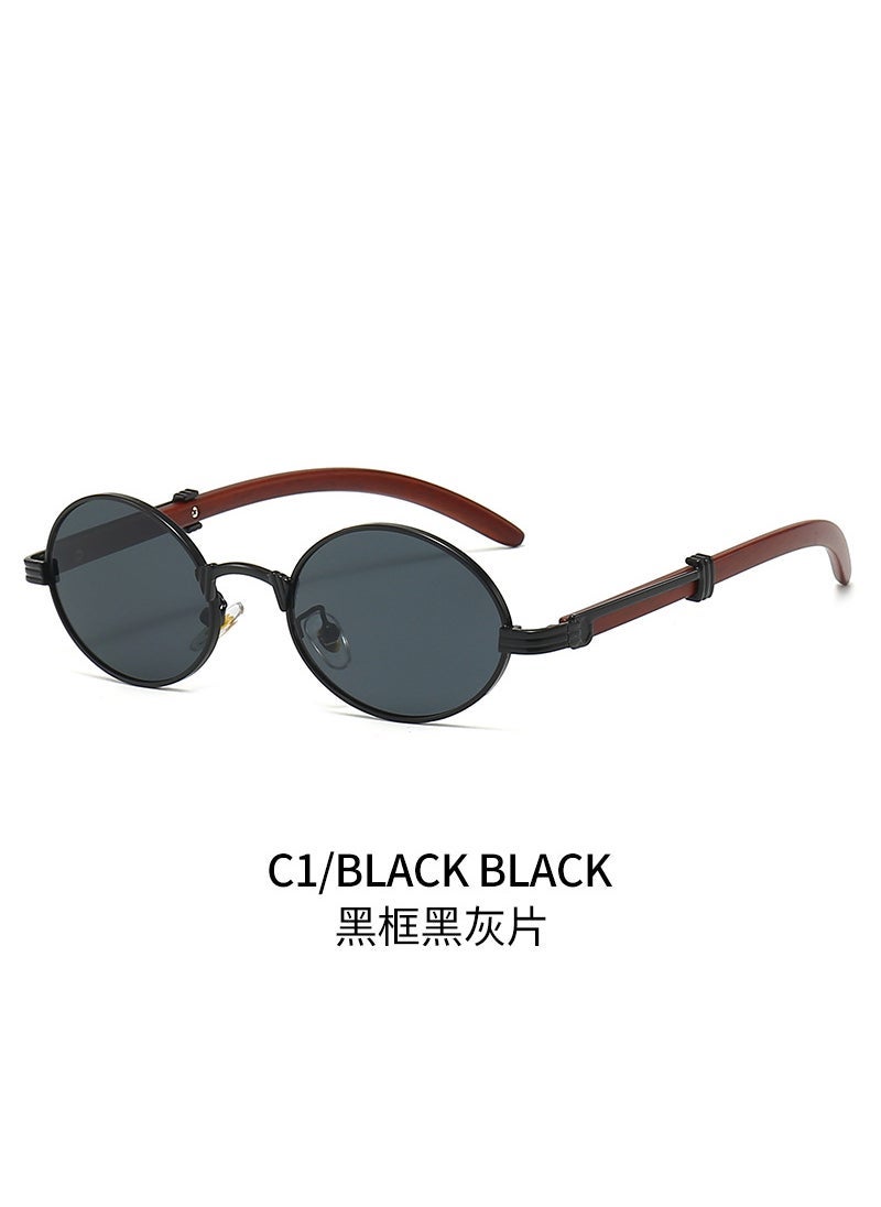 نظارات شمسية مستديرة جديدة عصرية من الخشب عبر الحدود للرجال والنساء بإطار أسود وقطعة سوداء ورمادية