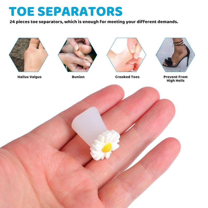 PRETYZOOM 16 Pcs Silicone Toe Separators Daisy Style Pedicure Tools Toe Divider Accessories for Nail Art Foot Care Spa Use - Image 3