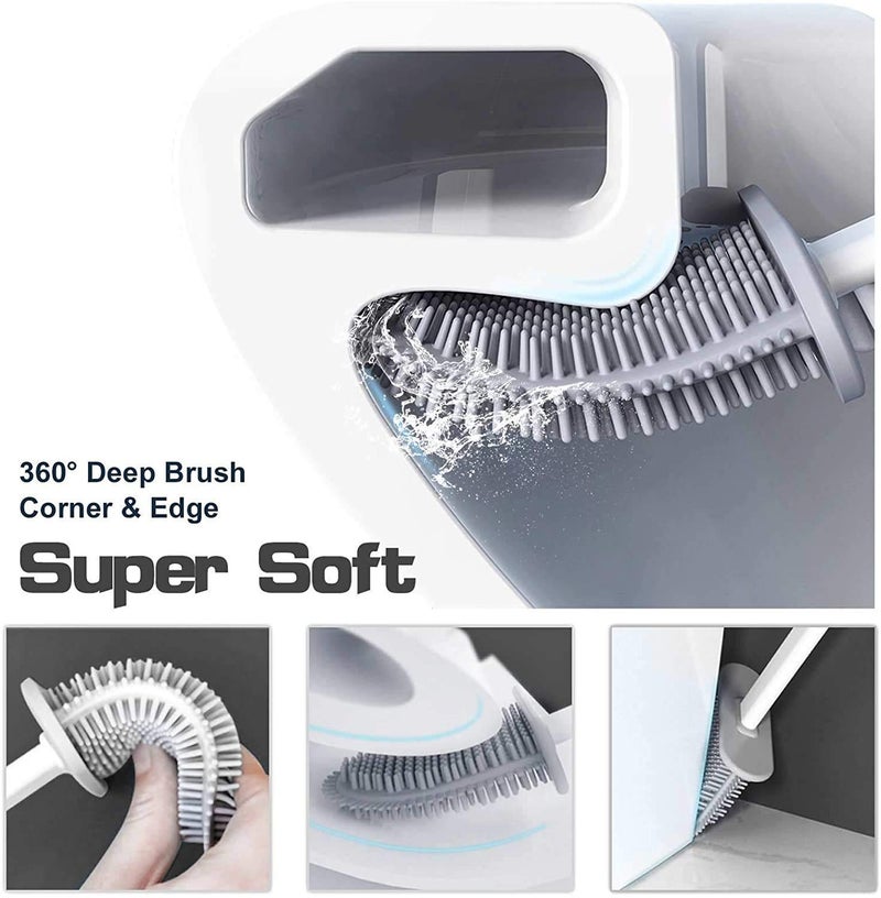 Shuttle Art Silicone Toilet Brushes,Toilet Brush and Holder Set for Bathroom, Deep-Cleaning Silicone Toilet Bowl Brush, Wall Mounting with Removable Bottom for Bathroom, Multicolor - Image 3