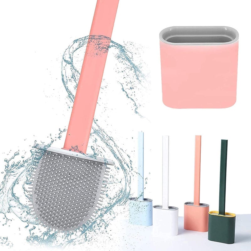 Shuttle Art Silicone Toilet Brushes,Toilet Brush and Holder Set for Bathroom, Deep-Cleaning Silicone Toilet Bowl Brush, Wall Mounting with Removable Bottom for Bathroom, Multicolor - Image 1