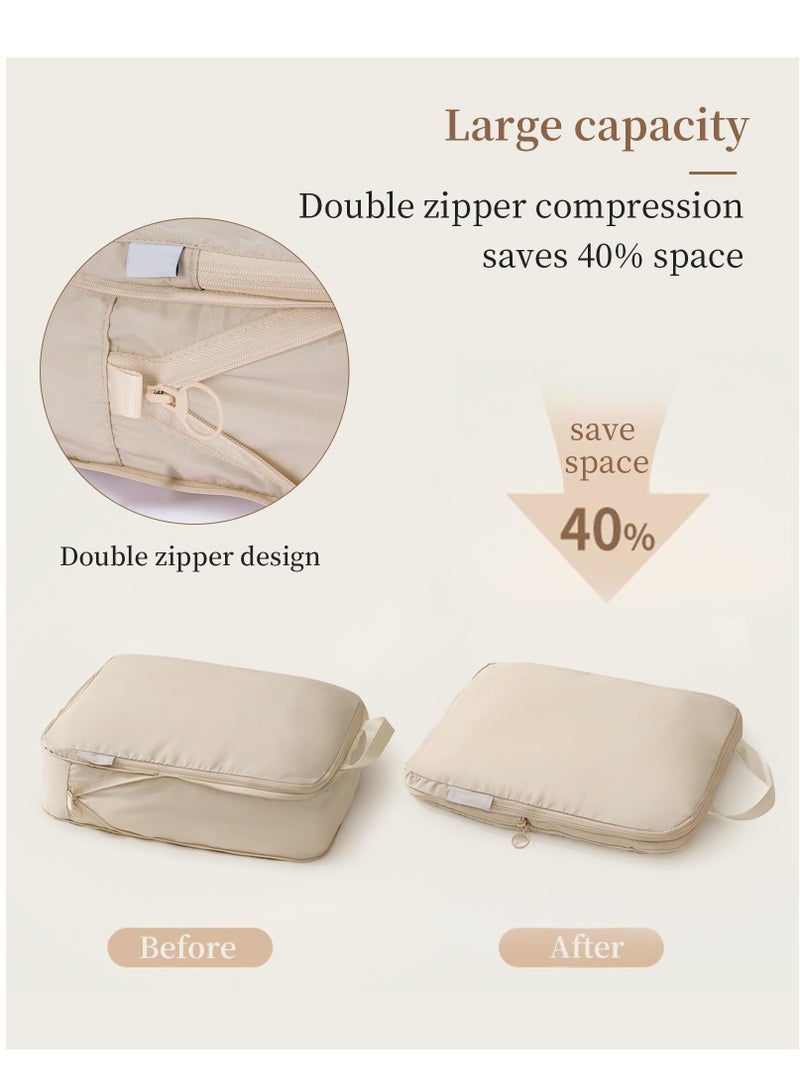 SOLARAE Compression Packing Cubes for Suitcases 7 Set, Durable Travel Bags Organizer for Luggage, Foldable Suitcase Organizer Bags Set, Compression Bags for Travel Packing Organizer Beige - Image 4