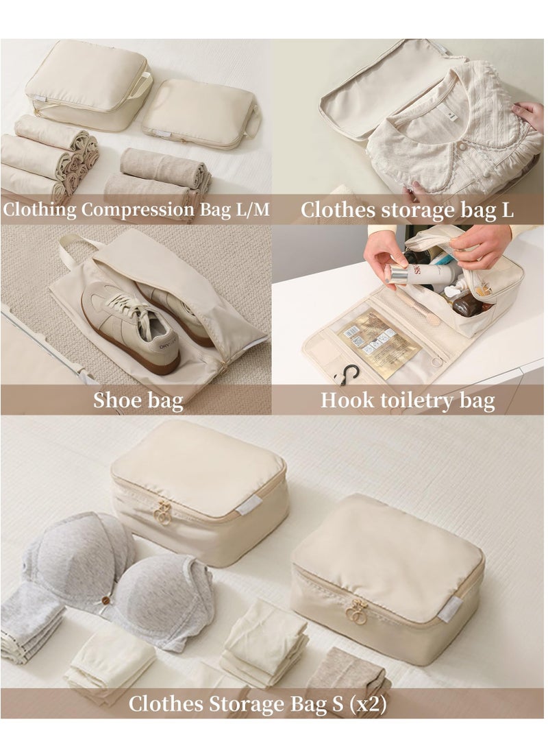 SOLARAE Compression Packing Cubes for Suitcases 7 Set, Durable Travel Bags Organizer for Luggage, Foldable Suitcase Organizer Bags Set, Compression Bags for Travel Packing Organizer Beige - Image 3