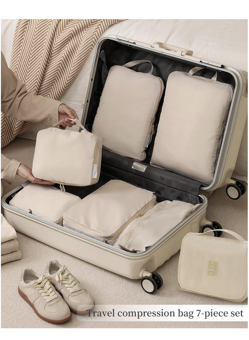 SOLARAE Compression Packing Cubes for Suitcases 7 Set, Durable Travel Bags Organizer for Luggage, Foldable Suitcase Organizer Bags Set, Compression Bags for Travel Packing Organizer Beige - Image 2
