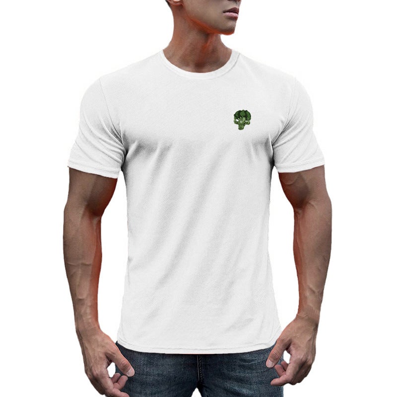 Broccoli quick-drying slim-fit sports short-sleeved men''s summer new fitness training clothes round neck T-shirt quick-drying mesh - Image 2